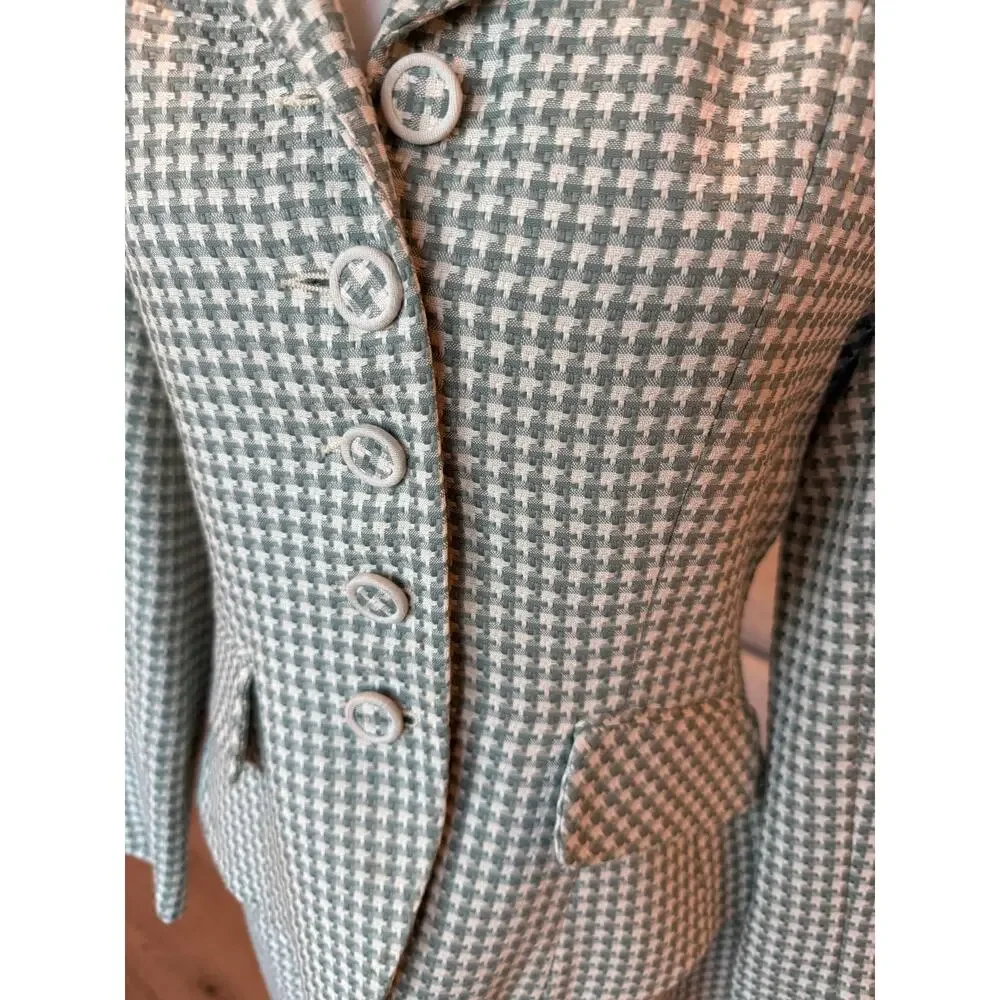 Vintage Barami Sage Green Houndstooth Skirt Suit Set Size 8